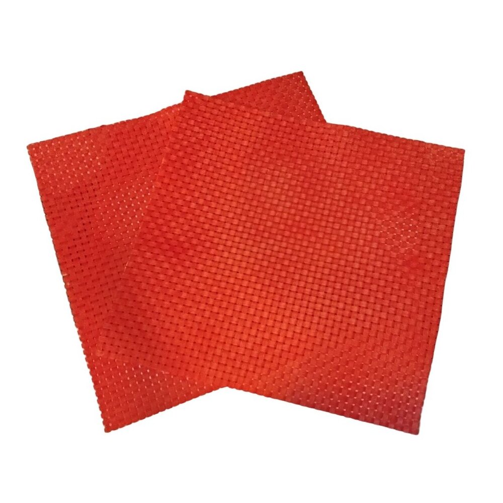 Orange Square Placemat Woven Plastic Laminate Vintage 1950 Lot 2